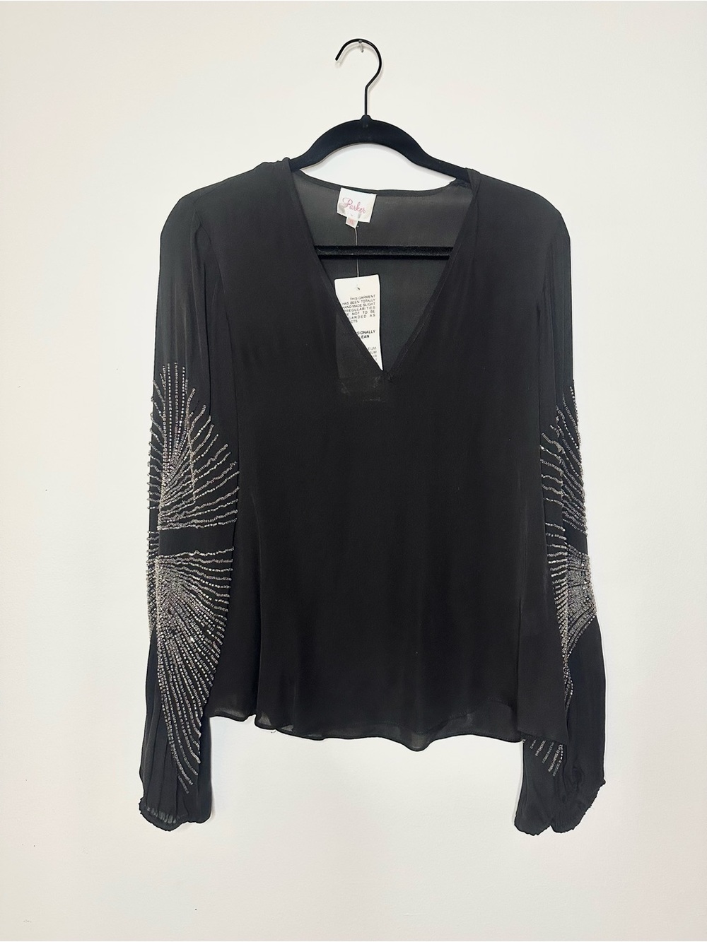 NWT Parker Silk Blouse with Sequined Sleeves Size XS